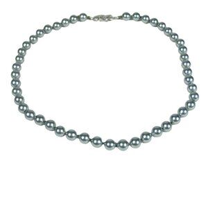 Vintage Imitation Blue Pearl Bead Necklace Fish Clasp Choker Collar 16 in READ
